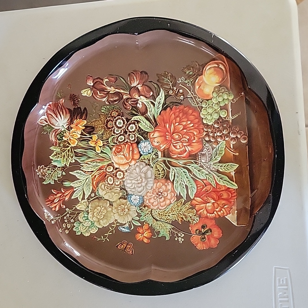 VTG Daher England boho floral tin round tray 16”